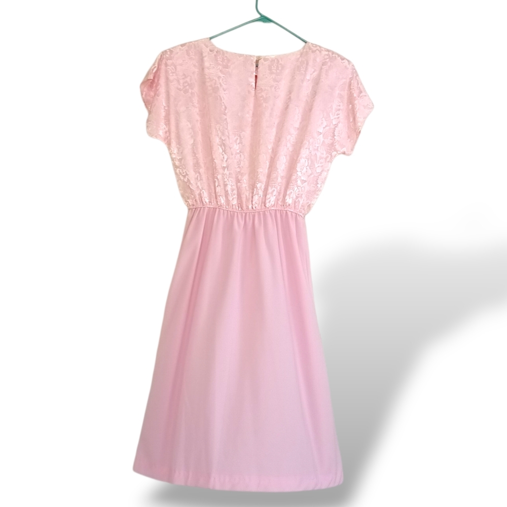 Vintage Pastel Pink Dress Matching Jacket Lace Elegant Retro Sheer Girly 80s - Picture 3 of 13